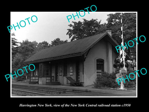 OLD LARGE HISTORIC PHOTO OF HARRINGTON NEW YORK, THE NYC RAILROAD STATION c1950