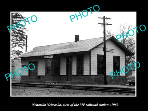 OLD LARGE HISTORIC PHOTO OF NEHAWKA NEBRASKA, THE MP RAILROAD STATION c1960