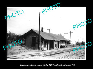 OLD LARGE HISTORIC PHOTO OF SAVONBURG KANSAS, THE MKT RAILROAD STATION c1950