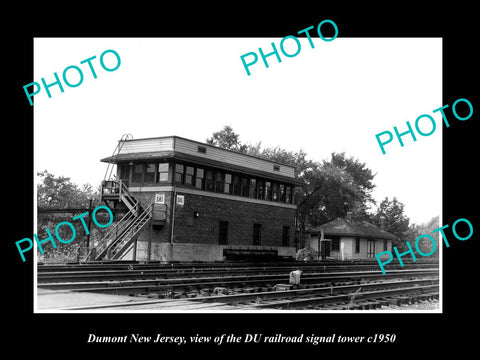 OLD LARGE HISTORIC PHOTO OF DUMONT NEW JERSEY, THE DU RAILROAD TOWER c1950