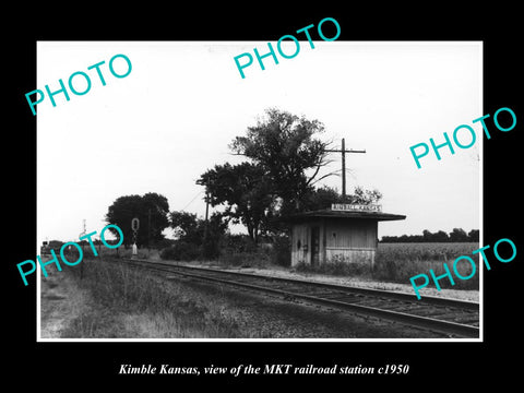 OLD LARGE HISTORIC PHOTO OF KIMBLE KANSAS, THE MKT RAILROAD STATION c1950