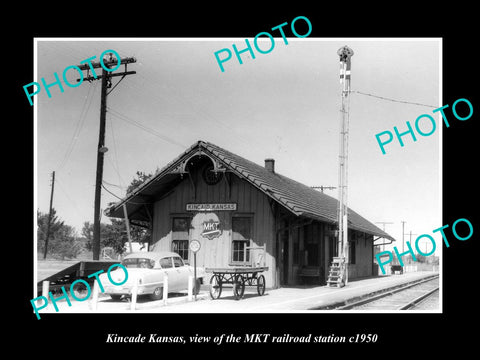 OLD LARGE HISTORIC PHOTO OF KINCAID KANSAS, THE MKT RAILROAD STATION c1950