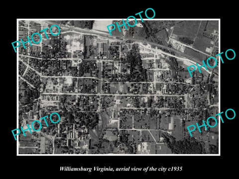 OLD LARGE HISTORIC PHOTO OF WILLIAMSBURG VIRGINIA, AERIAL VIEW OF THE TOWN c1935