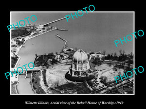 OLD LARGE HISTORIC PHOTO OF WILMETTE ILLINOIS, AERIAL VIEW OF BAHA'I HOUSE c1940