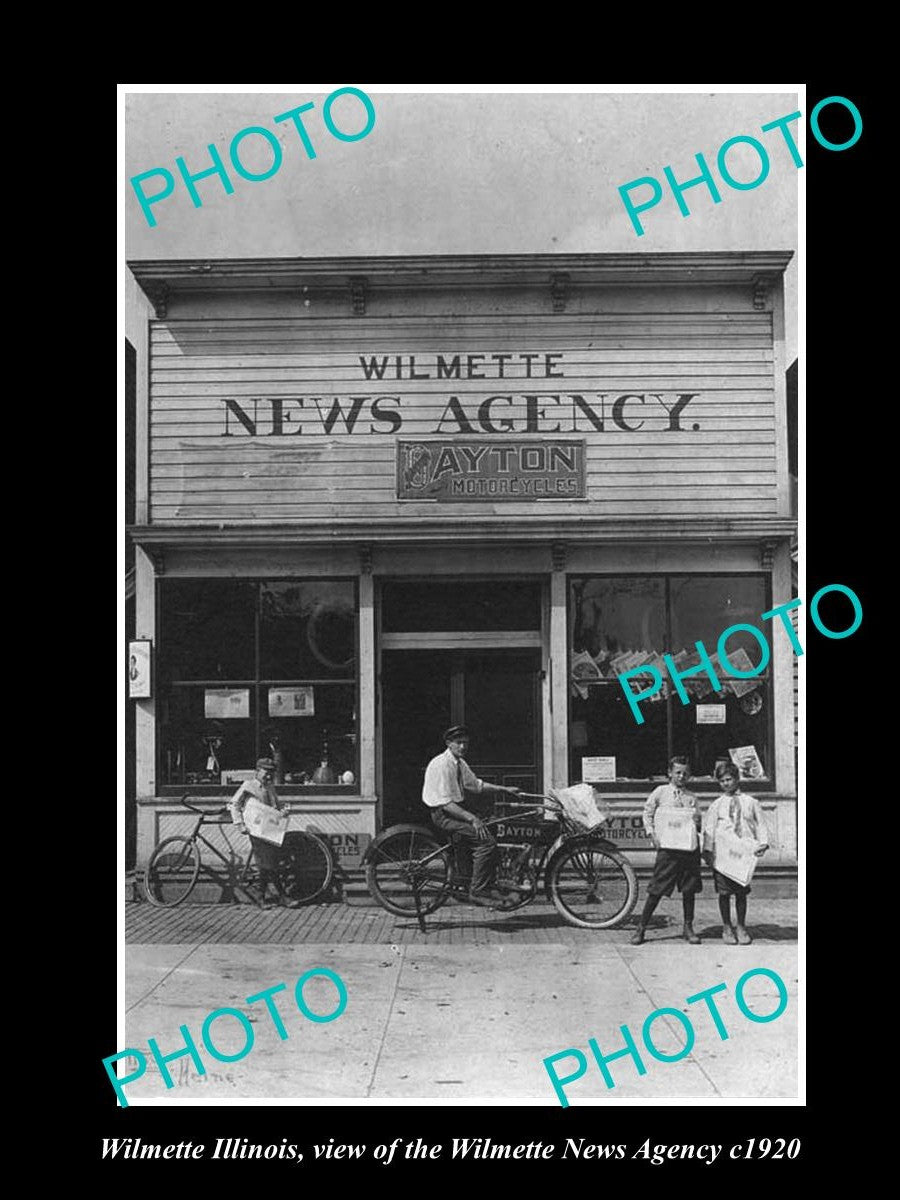 OLD LARGE HISTORIC PHOTO OF WILMETTE ILLINOIS, THE WILMETTE NEWS AGENCY c1920