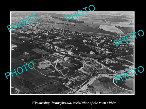 OLD LARGE HISTORIC PHOTO OF WYOMISSING PENNSYLVANIA, AERIAL VIEW OF TOWN c1940