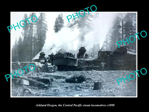 OLD LARGE HISTORIC PHOTO OF ASHLAN OREGON, CENTRAL PACIFIC RAILWAY TRAINS c1890