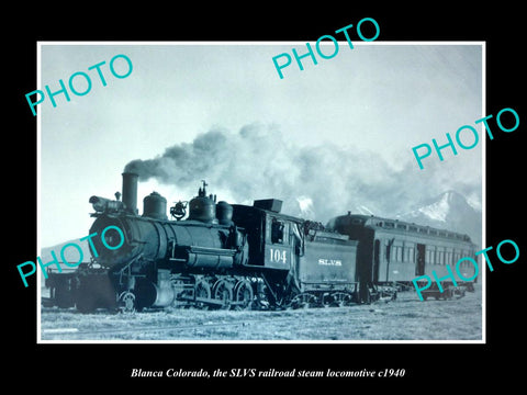 OLD LARGE HISTORIC PHOTO OF BLANCA COLORADO, THE SLVS RAILWAY TRAIN c1940