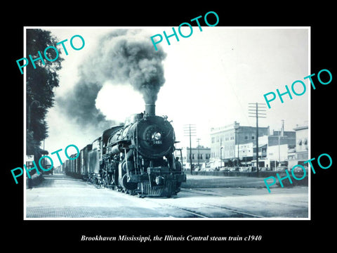 OLD LARGE HISTORIC PHOTO OF BROOKHAVEN MISSISSIPPI, ILLINOIS CENTRAL TRAIN 1940