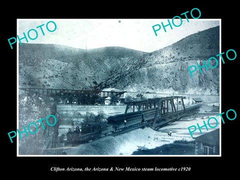 OLD LARGE HISTORIC PHOTO OF CLIFTON ARIZONA, THE A&NM STEAM TRAIN c1920