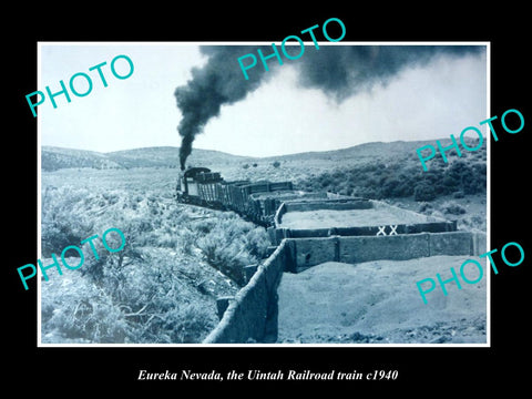 OLD LARGE HISTORIC PHOTO OF EUREKA NEVADA, THE UINTAH RAILWAY TRAIN c1940