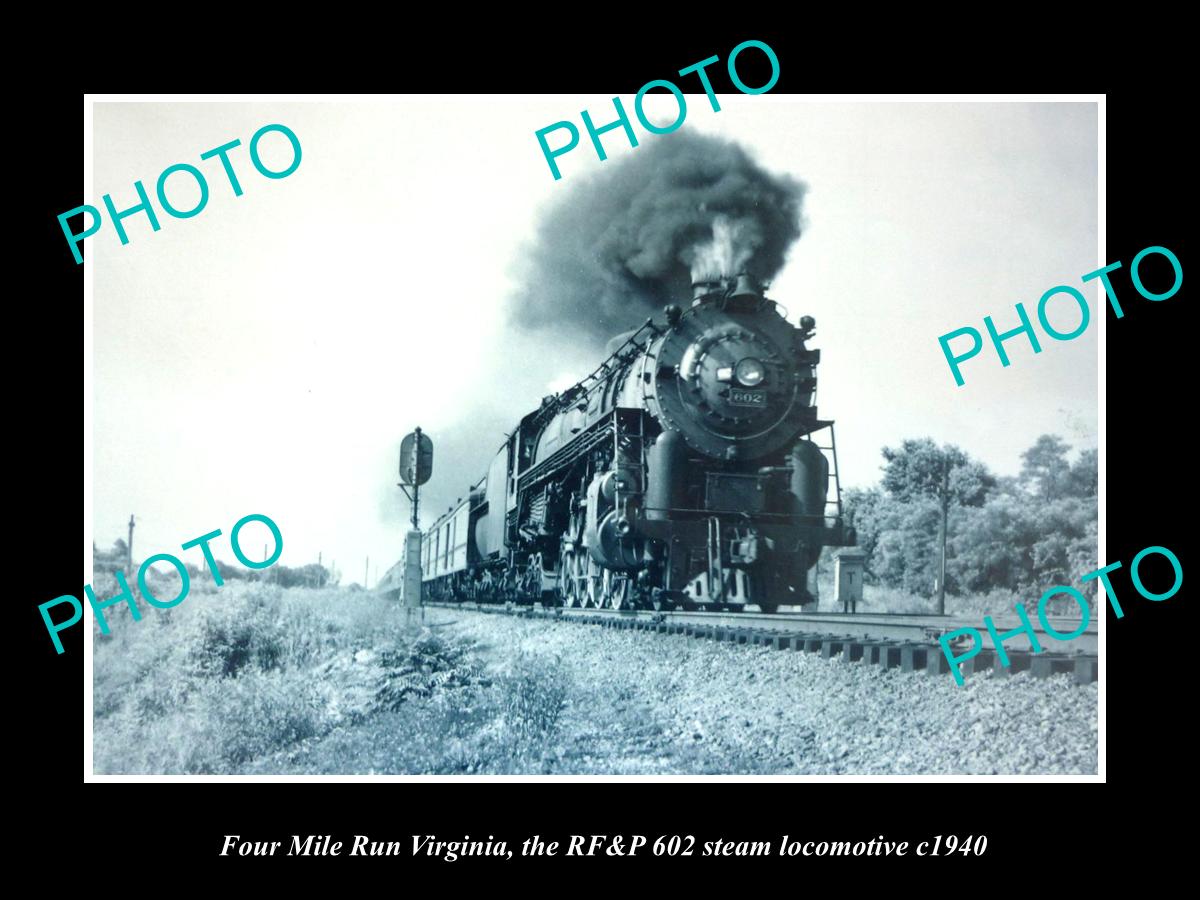 OLD LARGE HISTORIC PHOTO OF FOUR MILE RUN VIRGINIA, THE RF&P STEAM TRAIN c1940