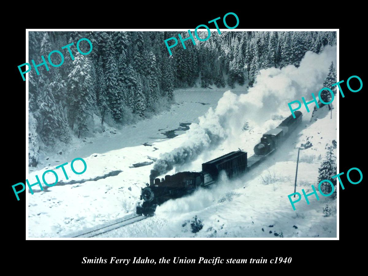 OLD LARGE HISTORIC PHOTO OF SMITHS FERRY IDAHO, UNION PACIFIC STEAM TRAIN 1940