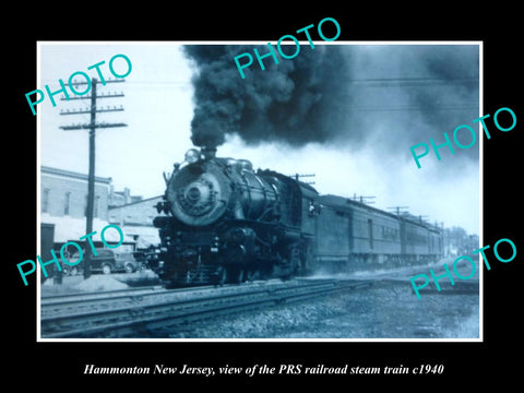 OLD LARGE HISTORIC PHOTO OF HAMMONTON NEW JERSEY, PRS RAILROAD STEAM TRAIN c1940