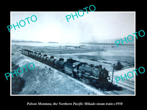 OLD LARGE HISTORIC PHOTO OF POLSON MONTANA, NORTHERN PACIFIC MIKADO TRAIN c1950