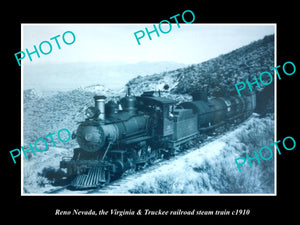 OLD LARGE HISTORIC PHOTO OF RENO NEVADA, VIRGINIA TRUCKEE RAILROAD TRAIN c1910