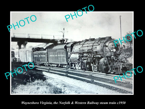 OLD HISTORIC PHOTO OF WAYNESBORO VIRGINIA, NORFOLK & WESTERN RAILROAD TRAIN 1950