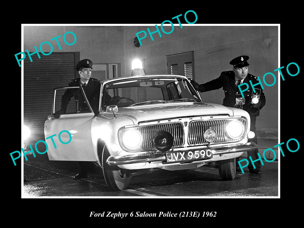 OLD LARGE HISTORIC PHOTO OF 1962 FORD ZEPHYR 6 SALOON BRITISH POLICE CAR 1