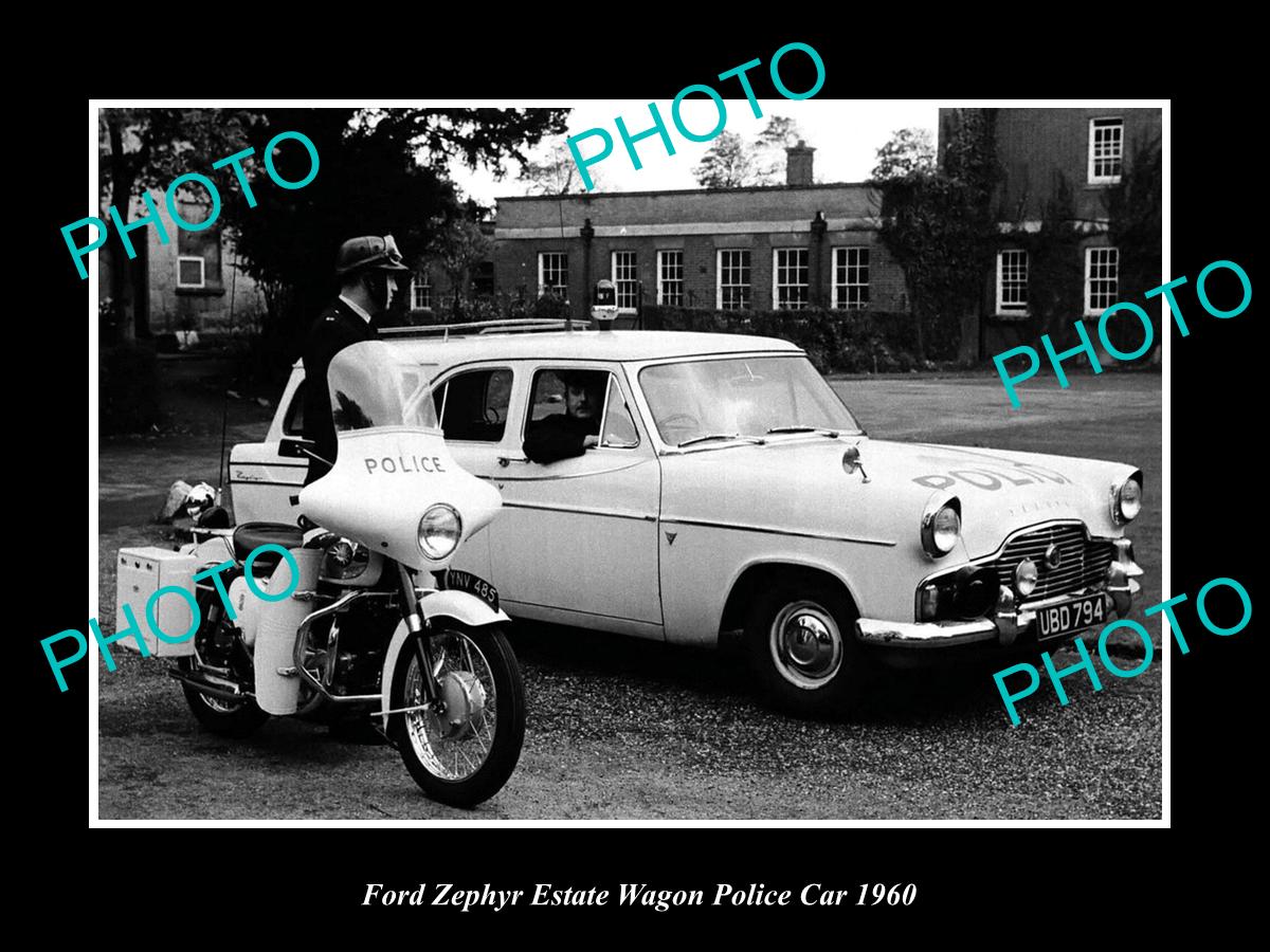 OLD LARGE HISTORIC PHOTO OF 1960 FORD ZEPHYR ESTATE WAGON BRITISH POLICE CAR