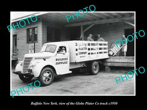 OLD LARGE HISTORIC PHOTO OF BUFFALO NEW YORK, THE GLOBE PLASTER Co TRUCK c1950