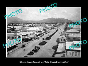 OLD LARGE HISTORIC PHOTO OF CAIRNS QUEENSLAND, VIEW OF LAKE St & STORES c1930 1