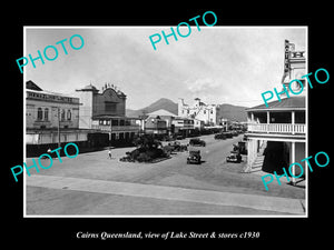 OLD LARGE HISTORIC PHOTO OF CAIRNS QUEENSLAND, VIEW OF LAKE St & STORES c1930 2