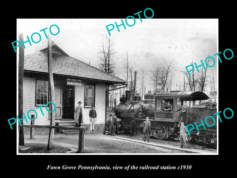 OLD LARGE HISTORIC PHOTO OF FAWN GROVE PENNSYLVANIA, THE RAILWAY STATION c1930