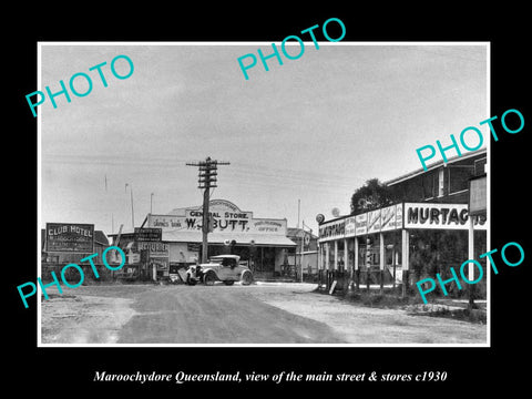 OLD LARGE HISTORIC PHOTO OF MAROOCHYDORE QUEENSLAND, THE MAIN St & STORES c1930