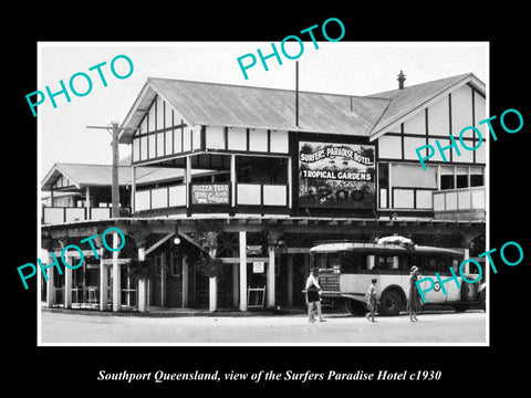 OLD LARGE HISTORIC PHOTO OF SOUTHPORT QUEENSLAND, SURFERS PARADISE HOTEL c1930