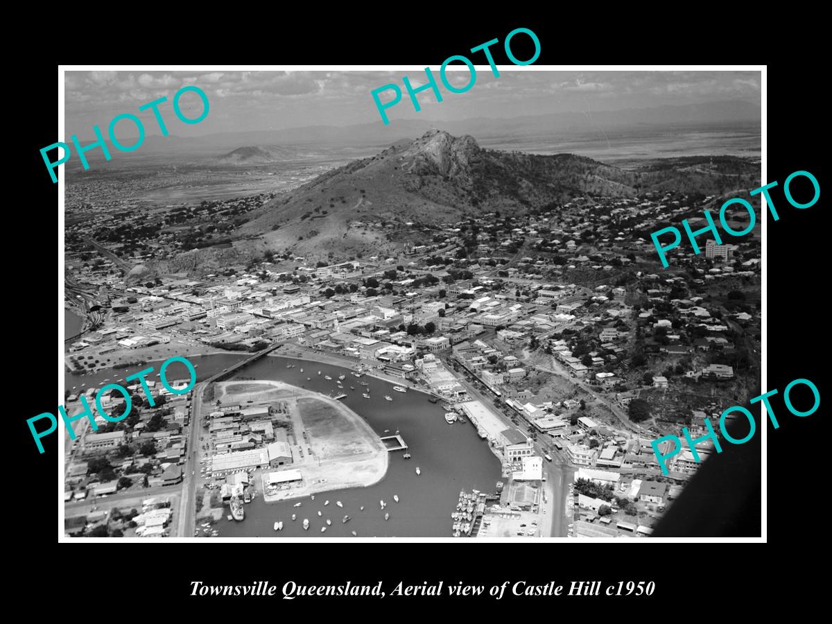 OLD LARGE HISTORIC PHOTO OF TOWNSVILLE QUEENSLAND, AERIAL VIEW OF CITY c1950