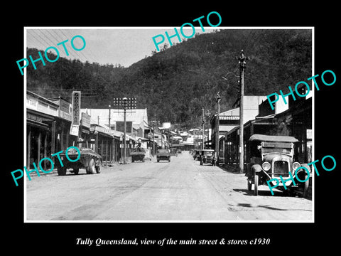 OLD LARGE HISTORIC PHOTO OF TULLY QUEENSLAND, THE MAIN ST & STORES c1930