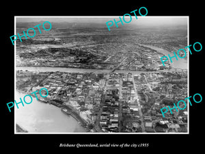 OLD LARGE HISTORIC PHOTO OF BRISBANE QUEENSLAND, AERIAL VIEW OF THE CITY c1955