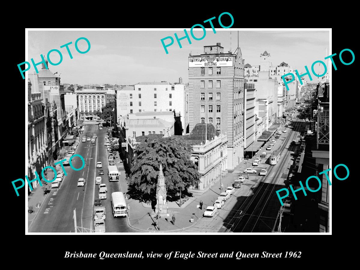 OLD LARGE HISTORIC PHOTO OF BRISBANE QUEENSLAND, VIEW OF EAGLE & QUEEN ST c1962