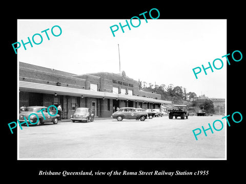 OLD LARGE HISTORIC PHOTO OF BRISBANE QUEENSLAND, ROMA ST RAILWAY STATION c1955