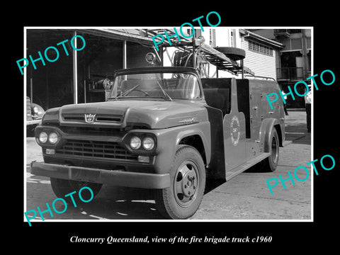 OLD LARGE HISTORIC PHOTO OF CLONCURRY QUEENSLAND, THE FIRE BRIGADE TRUCK c1960