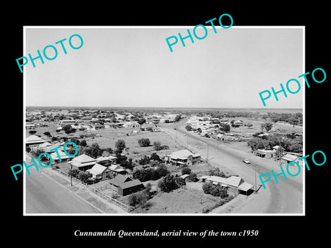 OLD LARGE HISTORIC PHOTO OF CUNNAMULLA QUEENSLAND, AERIAL VIEW OF THE TOWN c1950