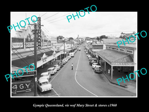 OLD LARGE HISTORIC PHOTO OF GYMPIE QUEENSLAND, VIEW OF MARY St & STORES c1960