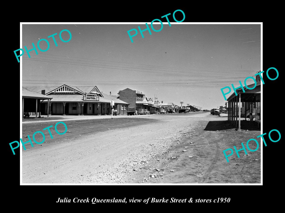 OLD LARGE HISTORIC PHOTO OF JULIA CREEK QUEENSLAND, BURKE ST & STORES c1950