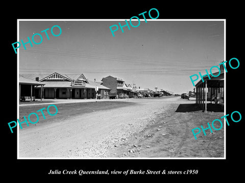 OLD LARGE HISTORIC PHOTO OF JULIA CREEK QUEENSLAND, BURKE ST & STORES c1950