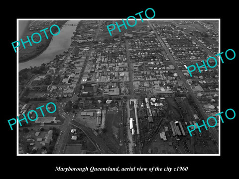 OLD LARGE HISTORIC PHOTO OF MARYBOROUGH QUEENSLAND, AERIAL VIEW OF THE TOWN 1960