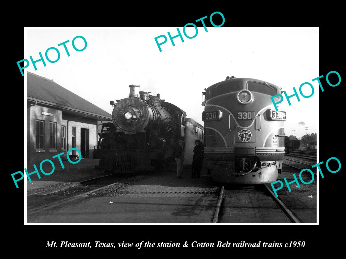 OLD LARGE HISTORIC PHOTO OF MT PLEASANT TEXAS, COTTON BELT RAILROAD DEPOT c1950