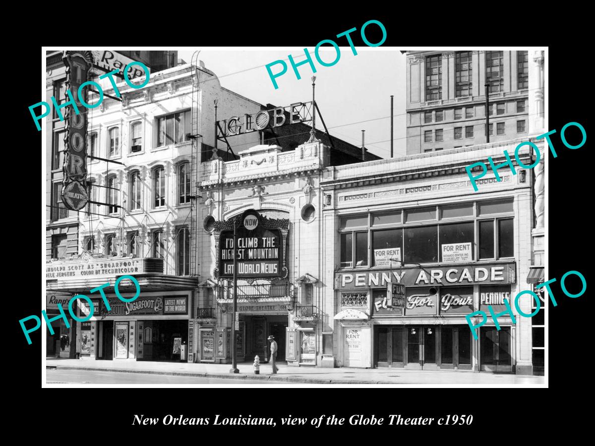 OLD LARGE HISTORIC PHOTO OF NEW ORLEANS LOUISIANA, THE GLOBE THEATER c1950