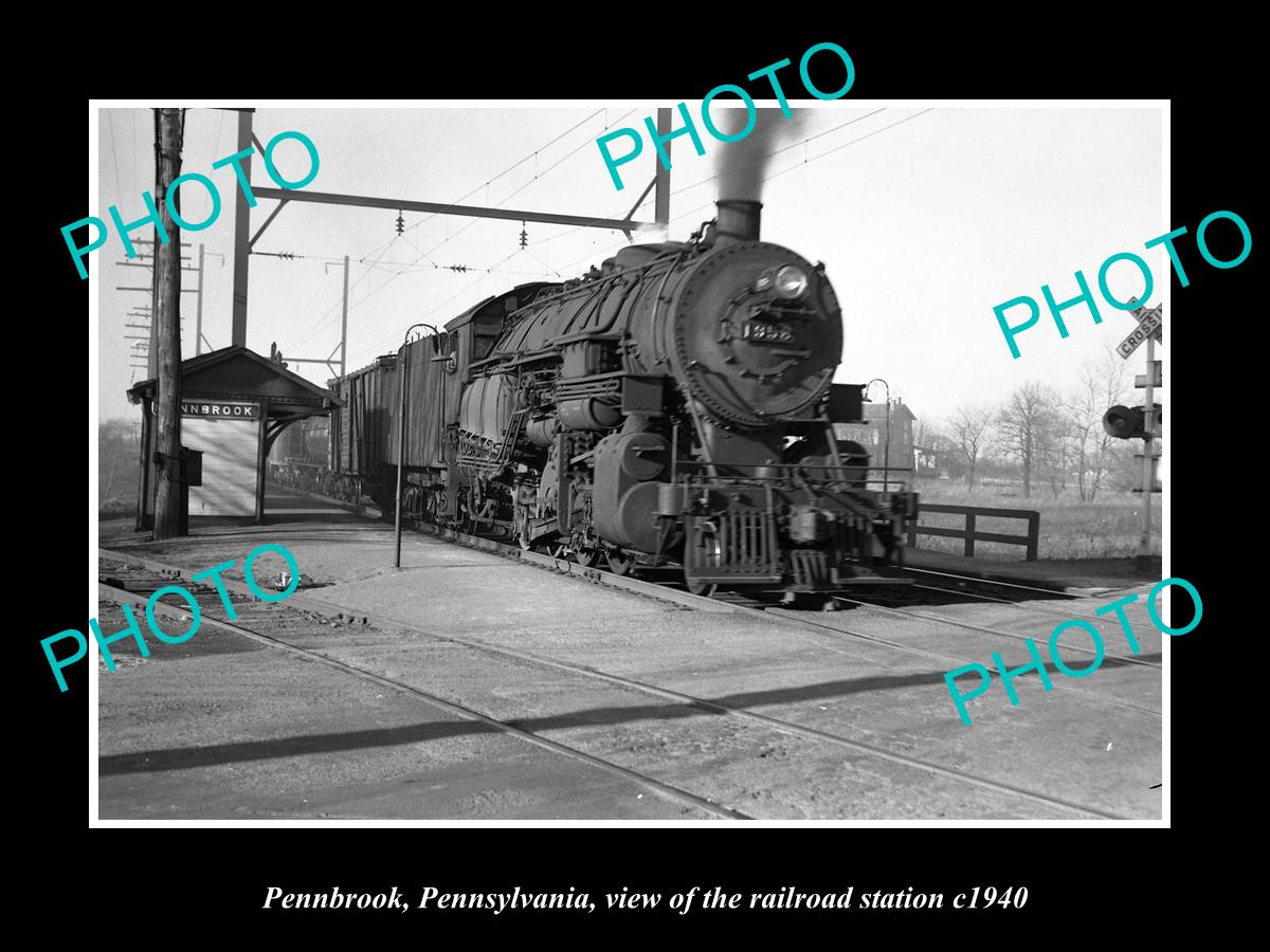 OLD LARGE HISTORIC PHOTO OF PENNBROOK PENNSYLVANIA, THE RAILROAD STATION c1940