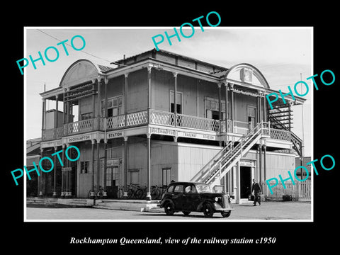 OLD LARGE HISTORIC PHOTO OF ROCKHAMPTON QUEENSLAND, THE RAILWAY STATION c1950