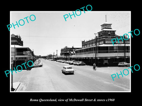 OLD LARGE HISTORIC PHOTO OF ROMA QUEENSLAND, VIEW OF McDOWELL ST & STORES c1960