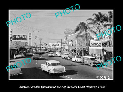 OLD HISTORIC PHOTO OF SURFERS PARADISE QUEENSLAND, GOLD COAST HIGHWAY c1963 1