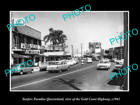 OLD HISTORIC PHOTO OF SURFERS PARADISE QUEENSLAND, GOLD COAST HIGHWAY c1963 2