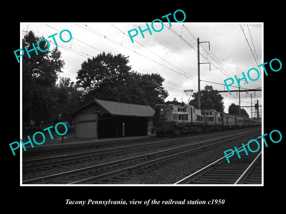 OLD LARGE HISTORIC PHOTO OF TACONY PENNSYLVANIA, THE RAILROAD STATION c1950