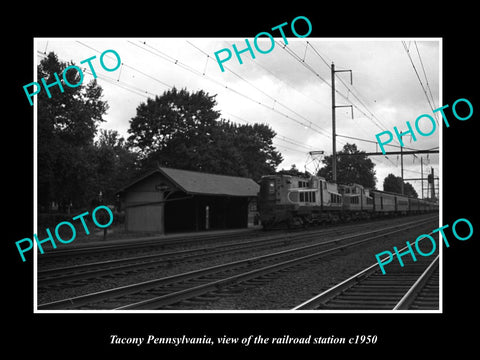 OLD LARGE HISTORIC PHOTO OF TACONY PENNSYLVANIA, THE RAILROAD STATION c1950