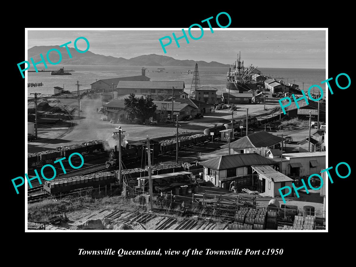 OLD LARGE HISTORIC PHOTO OF TOWNSVILLE QUEENSLAND, VIEW OF THE PORT WHARF c1950